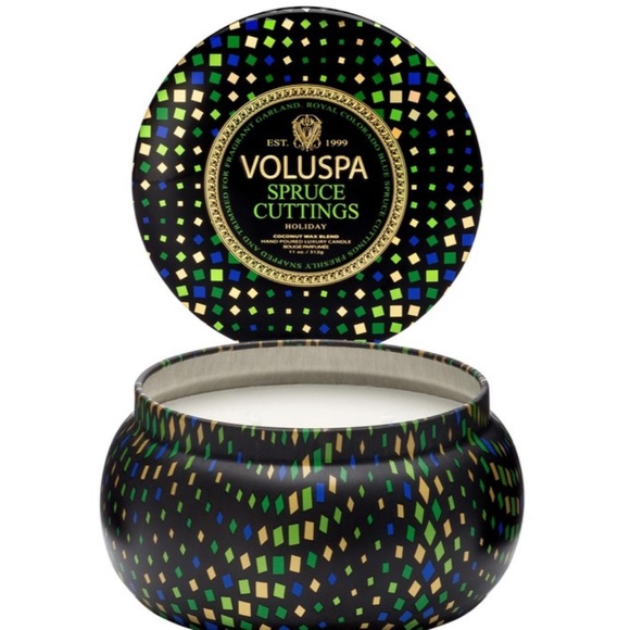 Voluspa Other - Voluspa Hand Poured Luxury 4oz Candle in Metal Tin Holiday Scent Spruce Cuttings